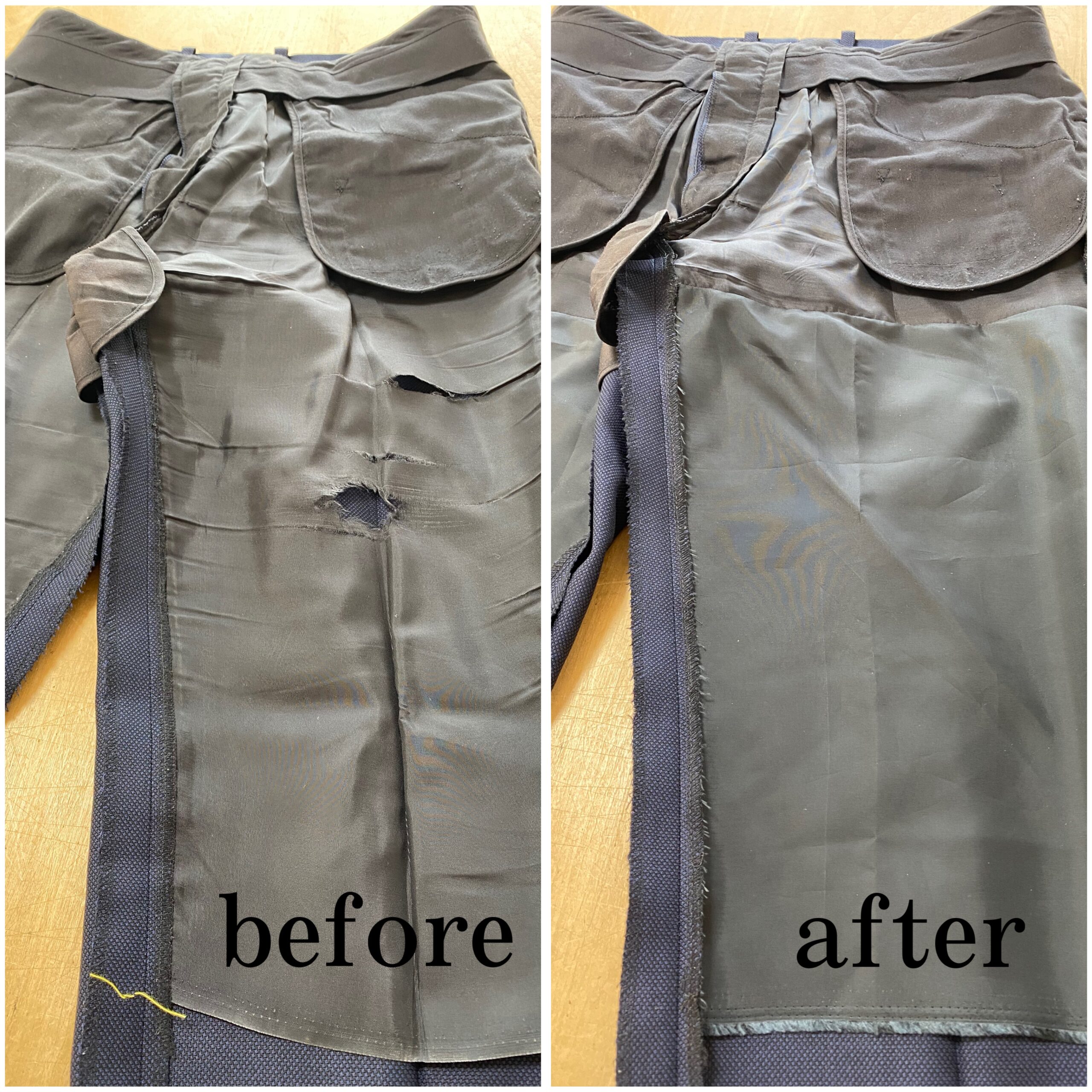 Read more about the article 紳士スラックス：裏地破れ一部張り替え